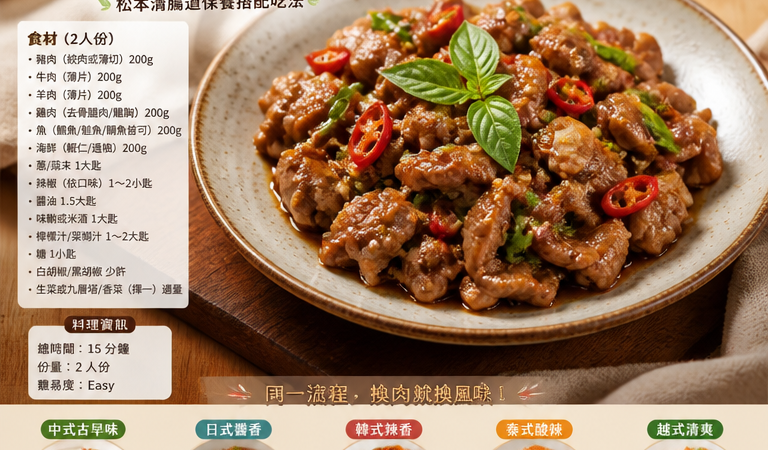 晚餐必學料理｜10分鐘各國風味懶人食譜：五種肉類輪流上桌（松本清腸道保養搭配吃法）