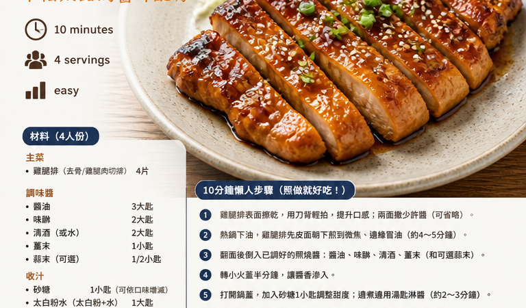 家常料理必學｜10分鐘懶人食譜：日式照燒雞腿排（不怕太甜的醬汁配方）