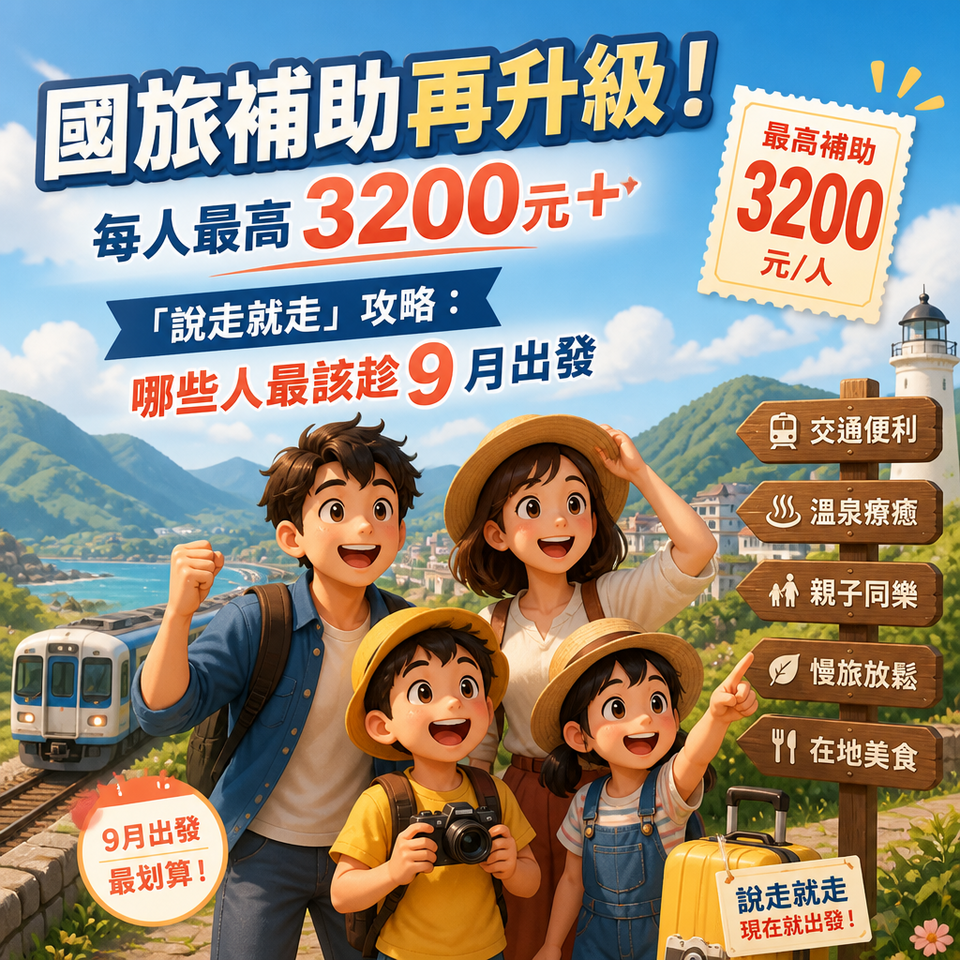 國旅補助再升級！每人最高3200元＋「說走就走」攻略：哪些人最該趁9月出發