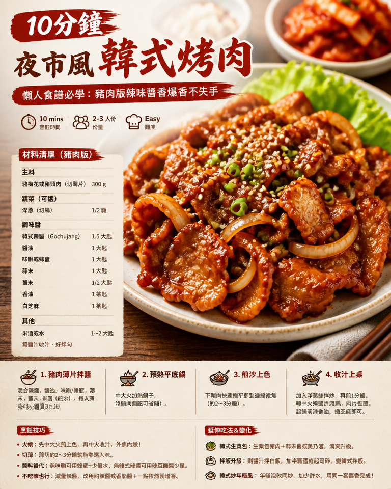 10分鐘夜市風韓式烤肉家常料理|懶人食譜必學:豬肉版辣味醬香爆香不失手