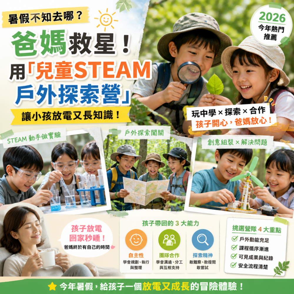 暑假不知去哪？爸媽救星：用「兒童STEAM戶外探索營」讓小孩放電又長知識（今年熱門推薦＋活動效益）