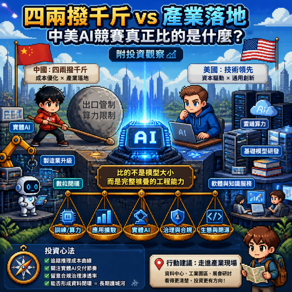 四兩撥千斤 vs 產業落地：中美AI競賽真正比的是什麼（附投資觀察）