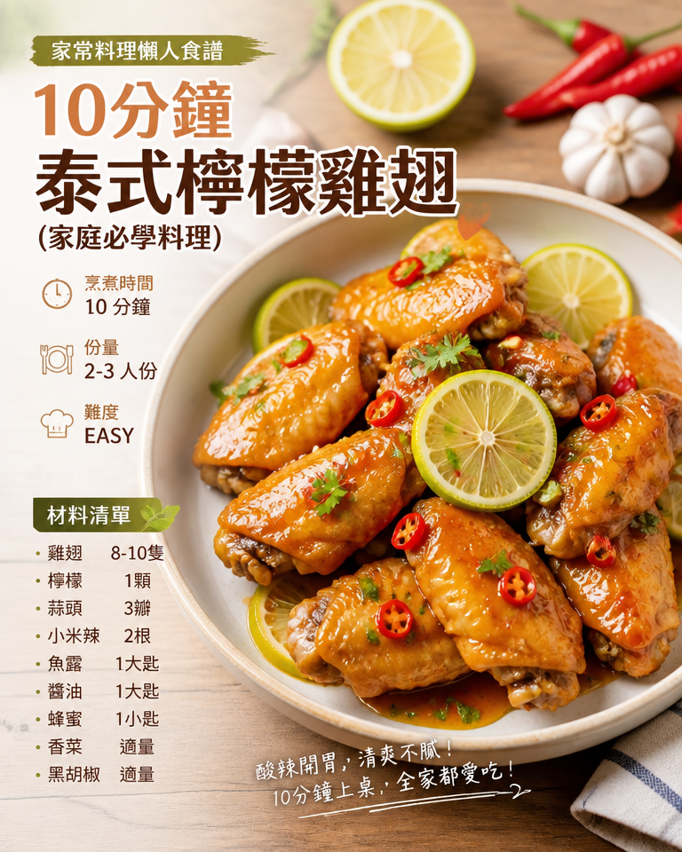 家常料理懶人食譜：10分鐘泰式檸檬雞翅（家庭必學料理）