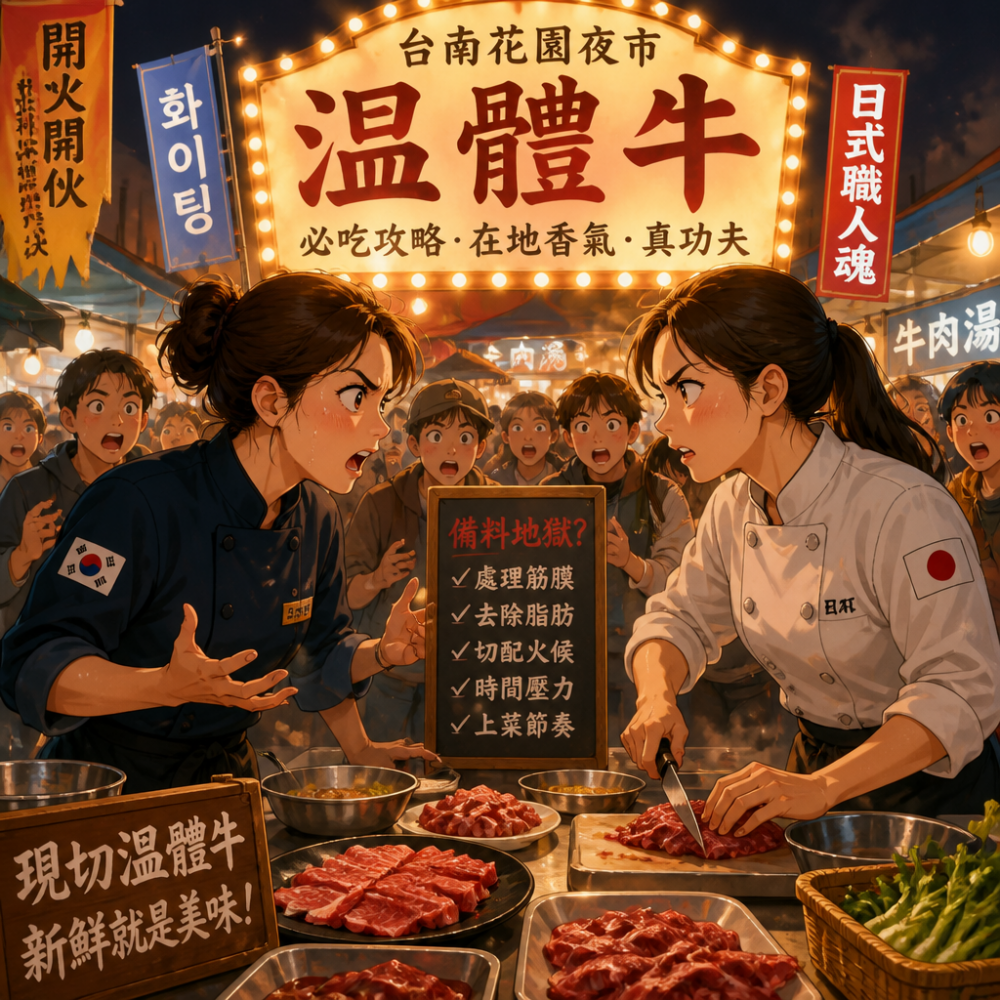 台南花園夜市「溫體牛」備料地獄？開火開伙日韓主廚衝突背後的夜市必吃攻略