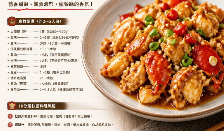 家常料理必學：10分鐘周杰倫風蒜香大閘蟹剝殼開吃海鮮快炒（懶人食譜）
