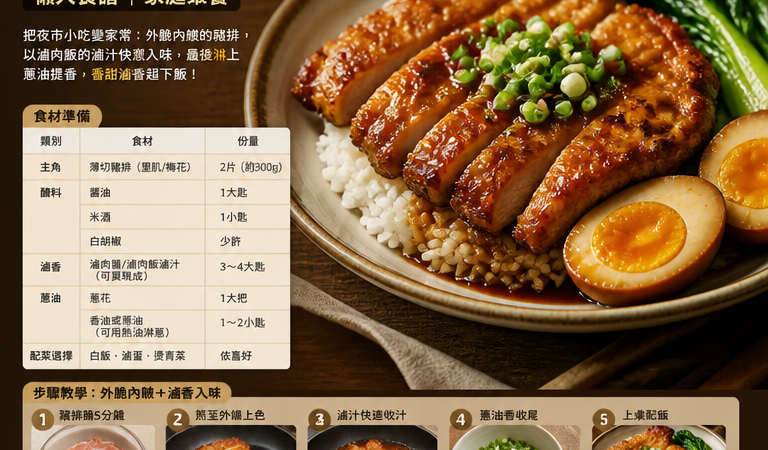【家常料理必學】10分鐘夜市風味「港口郵香」滷肉飯烤脆蔥油豬排（懶人食譜｜家庭聚餐）」