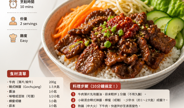 【家常料理懶人食譜】10分鐘上桌的韓式辣烤牛肉拌飯｜家庭必學快速料理
