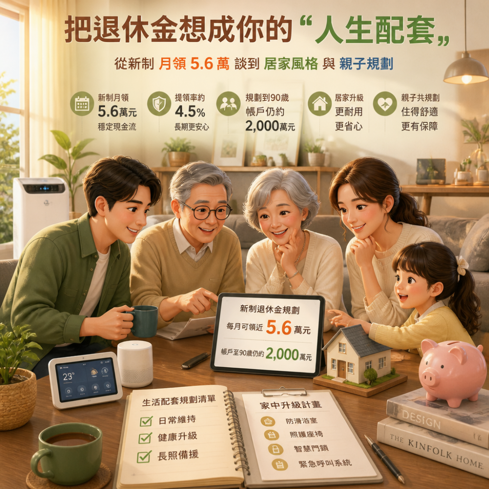 把退休金想成你的「人生配套」：從新制月領5.6萬談到居家風格與親子規劃