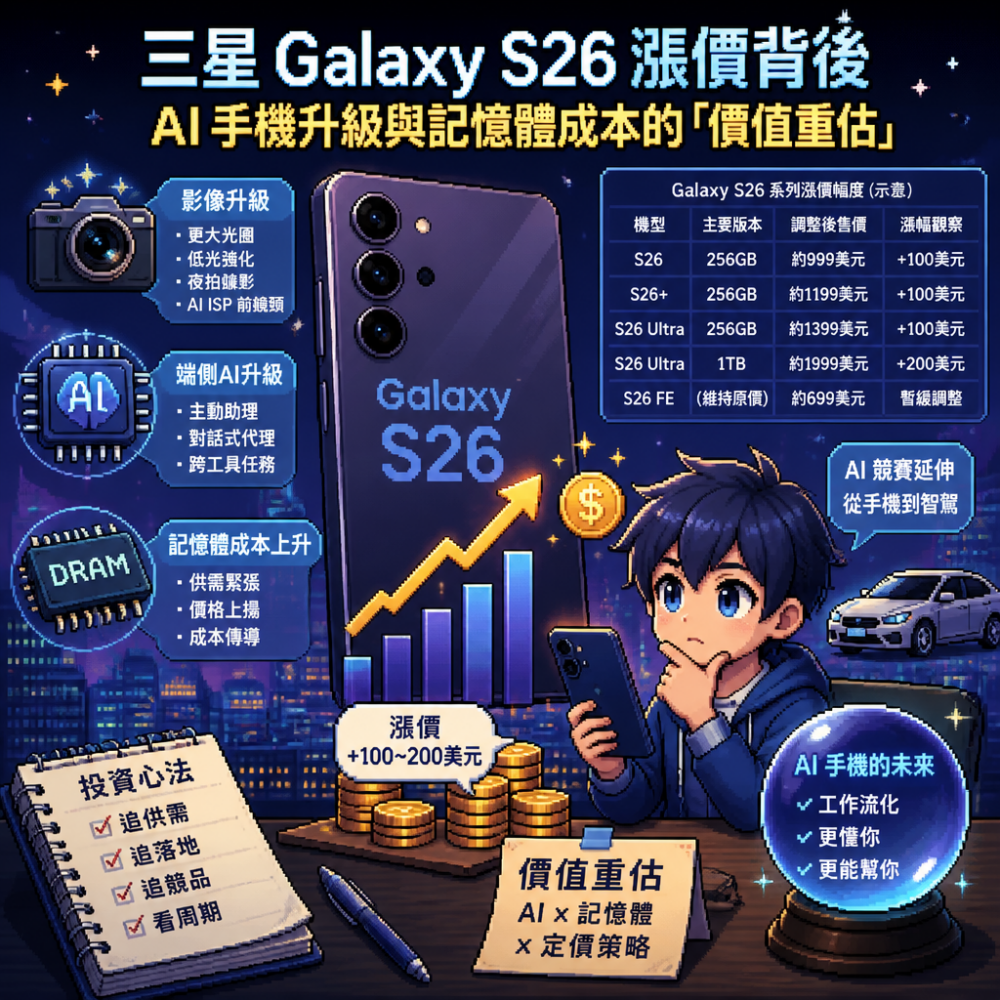 三星Galaxy S26漲價背後:AI手機升級與記憶體成本的「價值重估」
