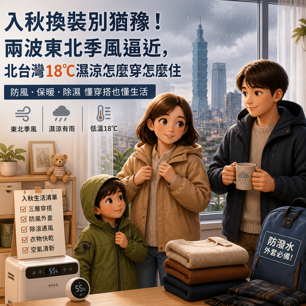 入秋換裝別猶豫!兩波東北季風逼近,北台灣18°C濕涼怎麼穿怎麼住